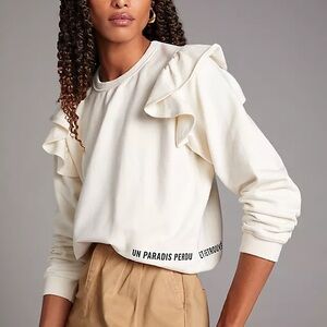 Clare V Ivory Ruffle Detail Sweatshirt